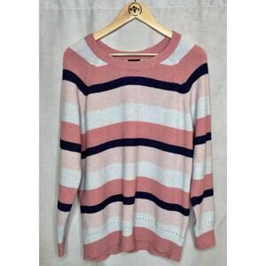 Torrid Striped Knit Sweater Womens Size 0 Pink Blue Cozy Pullover